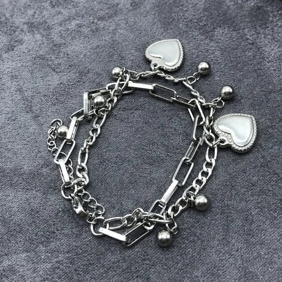 1pc Stylish Double Layered Love Heart Bracelet with Link Chain - Picture 2 of 3